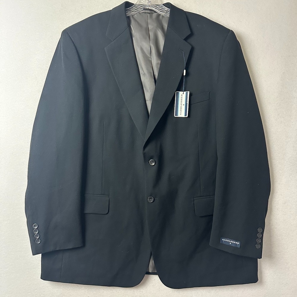 Saddlebred Madison Mens Blazer Jacket‎ 48L Black Two Button Suit Coat CT7715 NEW
